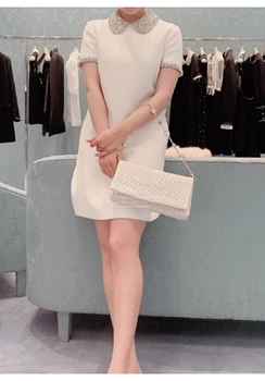 Sommeren Nye koreanske Mode Tøj til Kvinder 2021 Elegant Krystal Kort Ærme A-line Mini Kjole Hvid/sort Vestido De Mujer