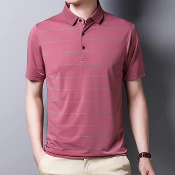 Sommeren Tynd Mænds kortærmet Polo Shirt i Stribet Mode Business-Toppe Slank Revers Elasticitet Casual Blød Unge Mærke Tøj