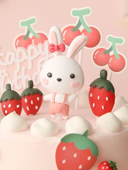 Søde Røde Kanin Jordbær Kage Toppers til Pige fødselsdag kage Children ' s Day Party Baby tillykke med Fødselsdagen Forsyninger Dejlige Gaver