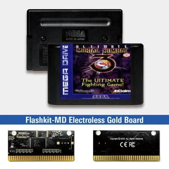 Ultimate Mortal Kombat 3 - EUR Label Flashkit MD ikke-elektrolytisk Guld PCB-Kort til Sega Genesis Megadrive spillekonsol