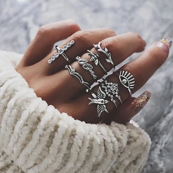 Vintage Crystal Finger Ringe Sæt til Kvinder Boheme-Moon Geometriske Finger-Ring Sæt Boho Parti Anel Anillos Mujer Smykker 2020