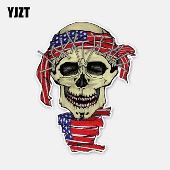 YJZT 11.6 CM*15.2 CM Kreative Amerikanske Flag Skull Hoved Motorcykel Krop Decal Vindue Bil Mærkat 6-2949