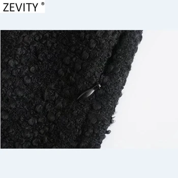 Zevity Nye 2022 Kvinder Mode Knapper Dekoration Sort Tweed Ulden Shorts Kvindelige Side Lynlås Smarte Slanke Pantalone Cortos P1266